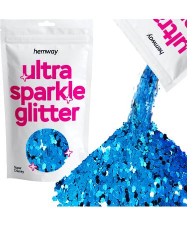Hemway Premium Ultra Sparkle Glitter Multi Purpose Metallic Flake For Arts Cosmetics Resin Festival Face Hair - Ocean Blue - Super Chunky (1/8 "0.125" 3mm) 100g / 3.5oz Ocean Blue Super Chunky - 100g