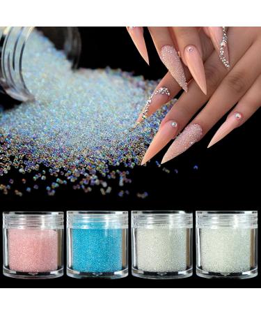 4 Colors Caviar Beads Nail Crystals Micro Pixie Beads Multicolor Glass Pixie Crystals for 3D Nail Art DIY Charms Decorations (crystal ab) Blue/Pink/ Clear/AB