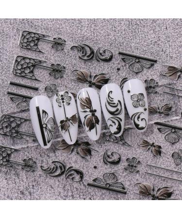 JMEOWIO 3D Embossed Black White Flower Nail Art Stickers Decals Self-Adhesive 5D Line Leaves Nail Supplies Nail Art Design Decoration Accessories 4 Sheets - Buy Online on GoSupps.com