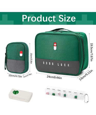 Wugu Portable Medication Bag - 2 Piece Tablet Box Moisture-Resistant Travel Pharmacy Bag for School Camping & Hiking - Green - Buy Online on GoSupps.com