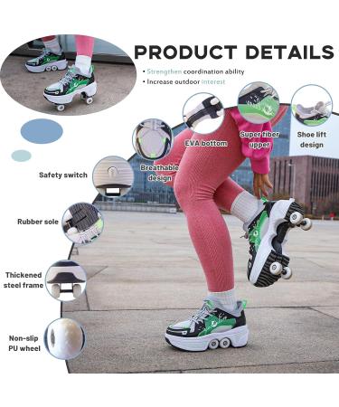 Shop 2-in-1 Roller Shoes for Girls | Retractable Wheel Sneakers for Kids & Teens - Size 36 Green - Buy Online on GoSupps.com
