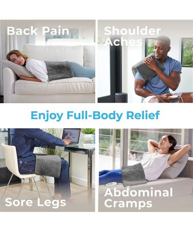 Pure Enrichment PureRelief XL Heating Pad - 6 InstaHeat Settings for Cramps, Back, Neck, Shoulder Pain Relief - Moist Heat Option - Machine Washable - 12 x 24 - Gray - Buy Online on GoSupps.com