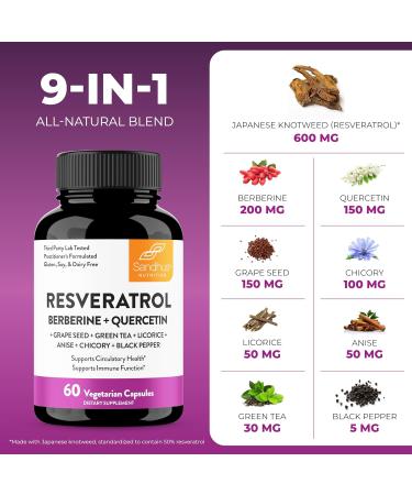 Sandhu's Resveratrol & Quercetin Capsules | Supports Immune Digestive & Gut Health - Buy Online on GoSupps.com