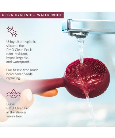 PMD Clean Pro: Smart Face Cleaning Device with Silicone Brush & Anti-Aging Massage - Waterproof SonicGlow Technology for Lifting Skin - Berry - Buy Online on GoSupps.com