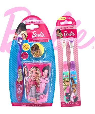 (barbiegirls Deluxe Kit) - Premium Kids Girls Boys Children Friendly Designed Happy Brushing Time BarbieGirls Soft Bristle Toothbrush Kit Manual Toothbrush Cover Cap Rinsing Cup Extra Brushes - Buy Online on GoSupps.com