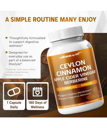 Ceylon Cinnamon Apple Cider Vinegar Berberine Turmeric & Ginger Support Metabolism & Digestion 180 Capsules 180 Count (pack of 1) - Buy Online on GoSupps.com