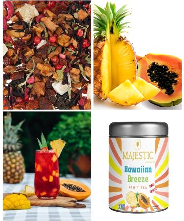 Majestic Tea_ HAWAIIAN BREEZE | Fruit Tea | Summer Refresher | Premium Loose Fruit Tea | Caffeine Free 100%| No Sugar Added Sweetened By Organic Stevia Leaf | Natural Ingredients | Tasty Either Hot or Iced | Brews Up to 35 Cups | 100g Fruit Tea. - Buy Online on GoSupps.com