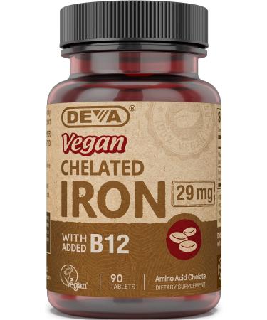 DEVA Vegan Chelated Iron with Added Vitamin B-12 Dietary Supplement 29 mg 90 Count 2-Pack