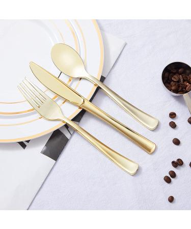 N9R 300PCS Gold Plastic Silverware Set - Disposable Cutlery for Party, Birthday, Wedding - Includes 100 Forks, 100 Spoons, 100 Knives - Buy Online on GoSupps.com