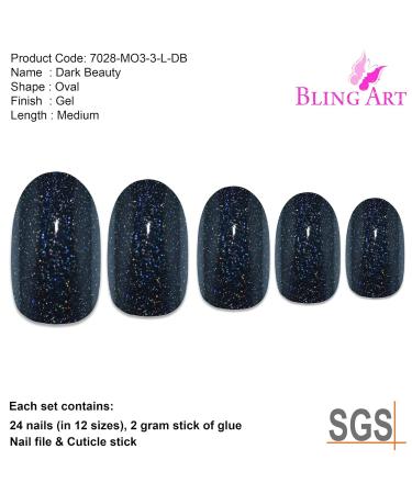 Shop False Nails Bling Art Gel Polished Glitter - 24 Dark Beauty Artificial Nails with Glue | International Shipping - Buy Online on GoSupps.com