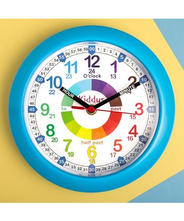 Kiddus Children's Wall Clock - Silent Analogue Time Teacher | Multi-Language Time Learning in English Blue - Buy Online on GoSupps.com