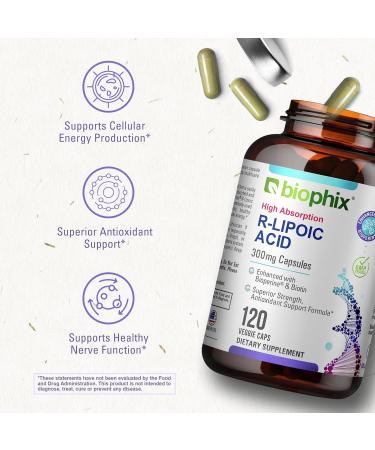Biophix R-Lipoic Acid 300 mg - High Potency Antioxidant Support with Biotin - 120 Non-GMO Gluten Free Veggie Capsules for Energy Boost - International Shipping Available - Buy Online on GoSupps.com