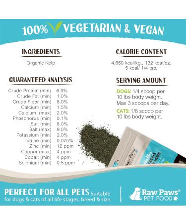 Raw Paws Organic Kelp for Dogs & Cats - 8oz Iodine-Rich Seaweed Powder Supplement for Thyroid Digestive & Immune Health - Buy Online on GoSupps.com