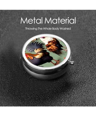 Rooster & Chicken Round Pill Box Organizer - 3 Compartment Travel Pill Box for Easy Medication Management - Buy Online on GoSupps.com