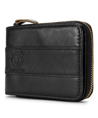 Leather Bifold Zipper Wallet for Men Travel Purse Pouch Gift Black