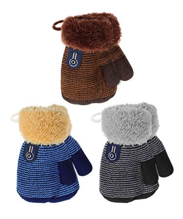 ZHANMAI 3 Pairs Toddler Winter Mittens Gloves Baby Boys Girls Warm Gloves Infant Thicken Knit Mittens Kids Gloves Black Royal Blue Brown - Buy Online on GoSupps.com
