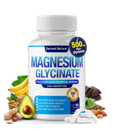 Magnesium Glycinate 500mg Magnesium Supplement - Chelated for High Absorption & Bioavailability Support Sleep, Muscle, Bones, Cramps, Recovery & Energy, Vegan Non-GMO 90 Capsules Vr1