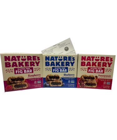 Natures Bakery Gluten Free Real Fruit Snack Fig Bars Variety Bundle: Raspberry, Blueberry, or Pomegranate, & ThisNThat Recipe Card (1 box each: Raspberry, Blueberry, Pomegranate)