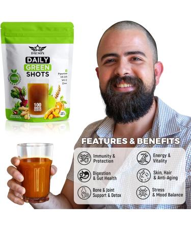 Daily Green & Ginger Turmeric Shots 100 Servings Superfood Blend with Wheatgrass Matcha Beetroot Ashwagandha Celery Inulin Lemon Pineapple Vitamin C D3 & Zinc | Vegan Wellness Drink Powde - Buy Online on GoSupps.com
