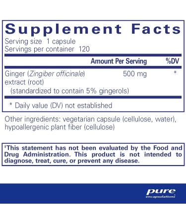 Pure Encapsulations Ginger Extract | Digestive, Musculoskeletal & Cardiovascular Support | 120 Capsules - Buy Online on GoSupps.com