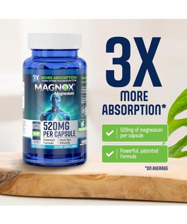 MAGNOX 520 - High Absorption 520mg Magnesium Supplement with Dead Sea Minerals for Sleep & Muscle Pain Relief - Vegan Kosher Halal Gluten-Free - 60 Caps - Buy Online on GoSupps.com