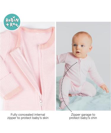 100% Cotton Double Zip Baby Sleepsuit - Unisex Gender Neutral Romper - 0-3 Months Pink Stripe - Buy Online on GoSupps.com