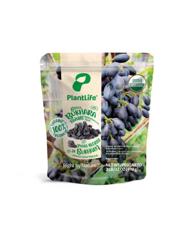 PlantLife Organic Raisins "Black Bukhara" 2lbs  Shade-dried, Raw-Food, No Sugar Added, Non-GMO, Certified USDA Organic, Unsulfured & Vegan