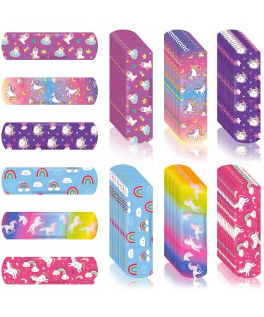 6 Styles Kids Bandages Cute Cartoon Bandages Unicorn Patterns Bandages for Girls Flexible Adhesive Bandages Kawaii Variety Pack Comfortable Flexible Protection Care for Cuts Scrapes Wounds (120 Pcs)