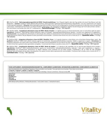 Ultra Pure MSM Capsules 1000 mg - 180 Count | High Dose Methylsulfonylmethane | Additive-Free by Vitality Nutritional - VitaminExpress - Buy Online on GoSupps.com