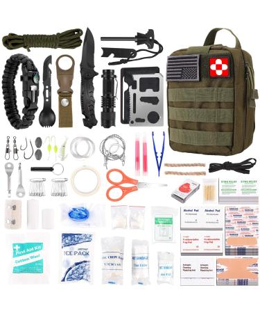 216 Pcs Survival First Aid kit, Professional Survival Gear Equipment Tools First Aid Supplies for SOS Emergency Hiking Hunting Disaster Camping Adventures Green