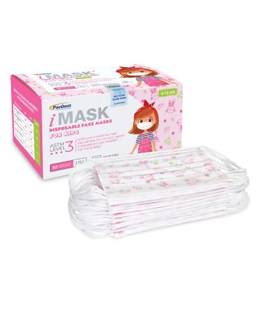Pac-Dent iMask Premium ASTM Level 3 Kid Face Masks with Adjustable Nose Piece and Soft Ear Loops 50-Pack, Pink