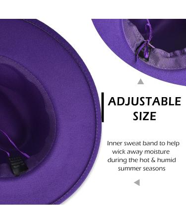 Gossifan Unisex Belt Buckle Fedora Hat in Medium Black with Wide Brim - Purple Belt | Stylish Panama Hat for Men and Women - Buy Online on GoSupps.com