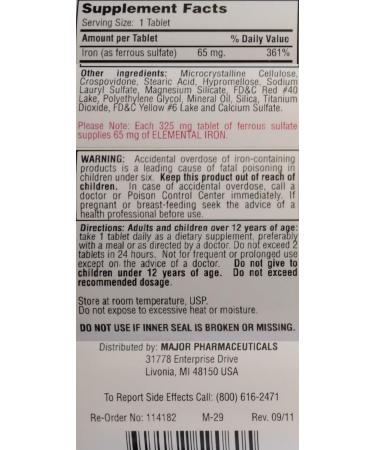 FERROUS SULFATE FC 325mg (5GR) Feosol Red Tablets 200 Tablets - 2 Pack 100 Count per Bottle - Buy Online on GoSupps.com