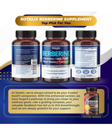 SOTALIX Premium Berberine 370mg + Ceylon Cinnamon Bitter Melon Milk Thistle - 150-day Supply - Immune, Heart & GI Support - Buy Online on GoSupps.com