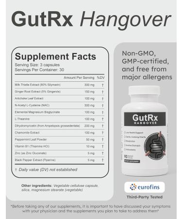 GutRx Recovery Support Supplement Digestive & Nervous System Support with Milk Thistle NAC Magnesium & B Vitamins 30 Servings - Buy Online on GoSupps.com