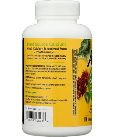 Nature's Way Alive! Calcium with Vitamin D3 & K2, Magnesium - 180 Tablets - Buy Online on GoSupps.com