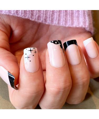 NOVO OVO Short Square Pink Gradient French Tip False Press on Nails - Stars Zodiac Elegant Acrylic Kit for Valentine's - Buy Online on GoSupps.com