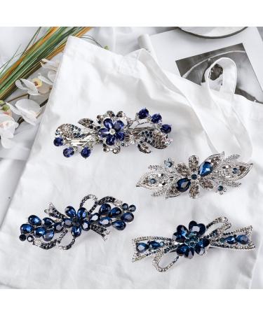 Dalababa Dark Blue Rhinestone Flower Hair Clips - Crystal Bridal Jewelry & Party Gifts - Buy Online on GoSupps.com