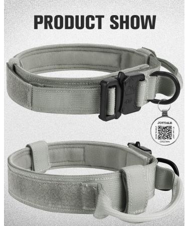 Joytale Tactical Dog Collar for Large Dogs | Durable Gray Dog Collar with Handle & QR Code Dog Tag | Ideal for Active Pets - Buy Online on GoSupps.com