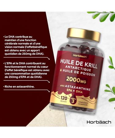 Krill Oil 2000mg with Astaxanthin and Phospholipids | 120 Capsules | Omega 3 Fatty Acids with EPA and DHA | Fish Oil Supplement | Antarctic Krill Oil Supplement | by Horbaach - Buy Online on GoSupps.com