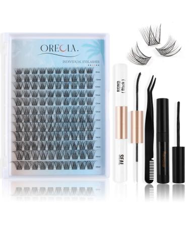 Oreola single eyelashes set 120 pieces cluster eyelashes natural DIY eyelash extension set 8 16 mm d curl individual eyelashes with eyelash binding and sealing remover tweezers set-W54