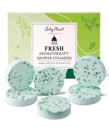 Shower Steamers Aromatherapy 6 Packs Shower Tablets with Essential Oil for Home SPA & Self Care Stress Relief Birthday Gifts for Women and Men Eucalyptus Shower Bath Bombs - BABYPEACH 6-Pack | Menthol & Eucalyptus Sho...