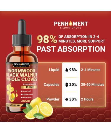 Penhoment 11in1 Wormwood Liquid Drops with Black Walnut Cloves, Vitamin C and D3 & 6 More - 2 FL OZ for 60 Days - Lemon Flavor - Buy Online on GoSupps.com