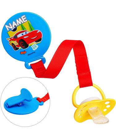 Disney Cars Pacifier Chain Holder - Lightning McQueen Clip BPA Free Custom Name Blue Fabric - Ideal Baby Gift - Buy Online on GoSupps.com