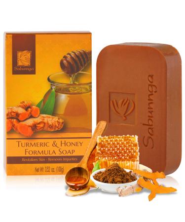 Sabunnga Turmeric Soap Bar - Natural Turmeric Soaps Honey   PH Balance Bars For Face & Body   Fade Dark Spots Gentle Exfoliating