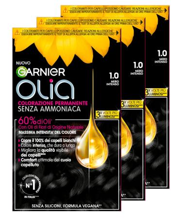 Garnier Olia Midnight Coloration cheveux permanente couleur 1.0 Noir absolu sans ammoniaque parfum d licat - 3 bo tes