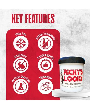 Ricky's Mega Hold Hair Gel - Flake-Free Strong Hold for Curly Frizzy Wavy & Straight Hair - Unisex Styling Gel for All Hair Types - Shop Internationally - Buy Online on GoSupps.com