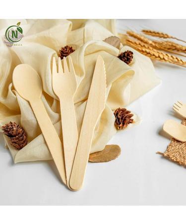 Naturelia Wooden Compostable Cutlery Set - 360 Pieces: Eco-Friendly Biodegradable Wooden Cutlery Set (120 Forks 120 Spoons 120 Knives) for Parties - Plastic-Free Dining Experience - Buy Online on GoSupps.com