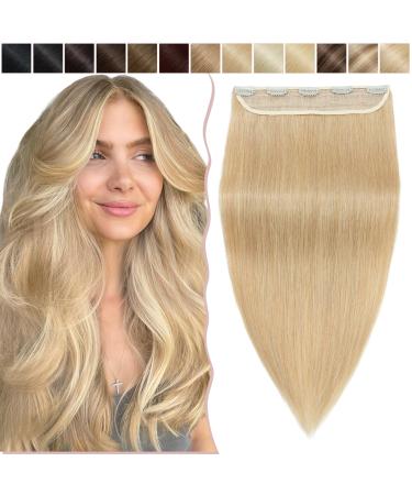 SEGO Hairpiece Clip in Extensions Real Hair THICK Hair Extension 1 Weft 5 Clips Human Hair Straight Medium Blonde #24 18"(45cm)-90g