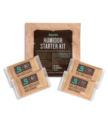 Boveda Humidor Starter Kit Bundle: Season a Wood Humidor Plus Maintain Humidity with 2-Way Humidity Control | Includes (2) Each Size 60 Boveda 84% RH & 72% RH | 1-Count Small